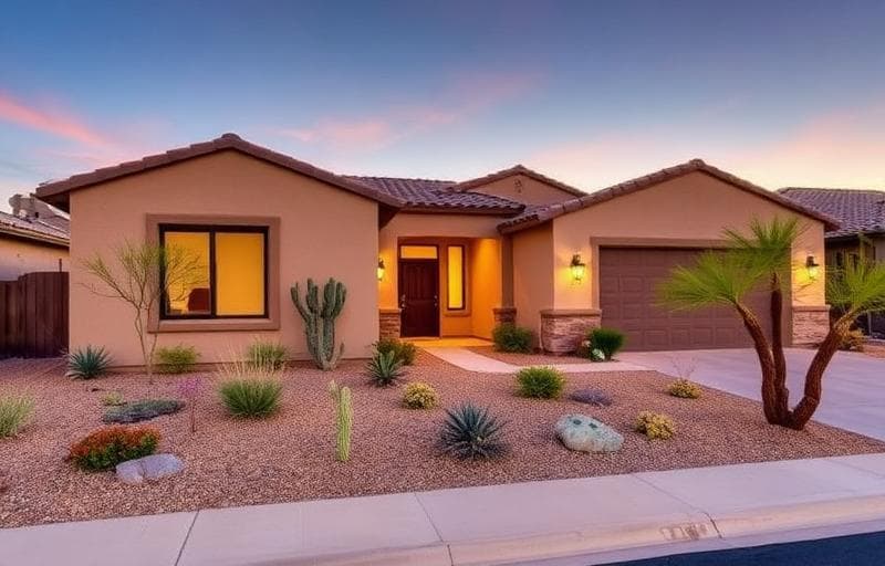Beautiful remodeled home exterior in Mesa Arizona at sunset