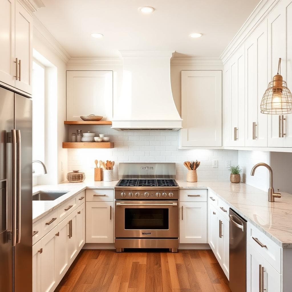 Modern remodeled kitchen with white cabinets and quartz counters in Mesa AZ