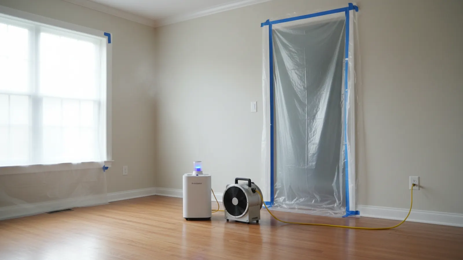Odor removal treatment with a hydroxyl generator and air scrubber running in a sealed room in a Peoria, Arizona home