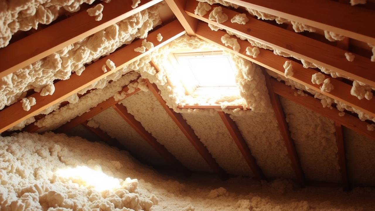 Clean attic with fresh blown-in insulation and bright vent light in an Arizona home
