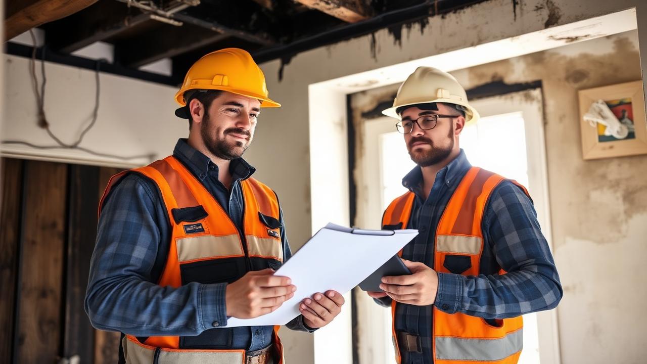 Restoration contractors documenting fire and smoke damage in an Arizona home